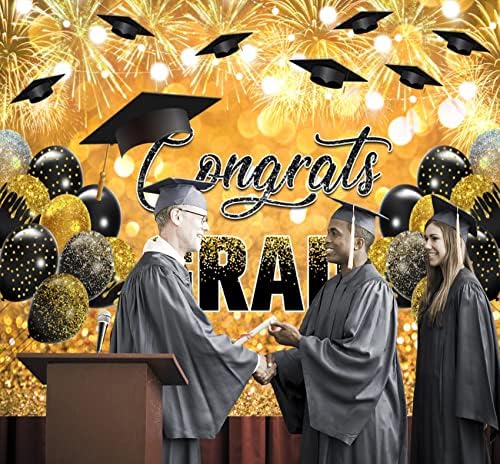 Congrats Grad Érettségi Hátteret 2023 Bál Hátteret Osztály 2023 Gratulálok Érettségi Hátteret Fekete-Arany Csillogó Léggömb