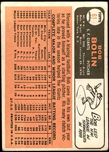 1966 Topps 61 Bobby Bolin San Francisco Giants (Baseball Kártya) FAIR Óriások