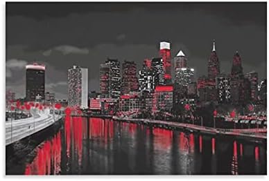 Philadelphia Wall Art Fekete, Fehér, Piros, Amerikai Városra Éjszaka Kép - 副本 Vászon Művészet Plakát Wall Art Kép Nyomtatási