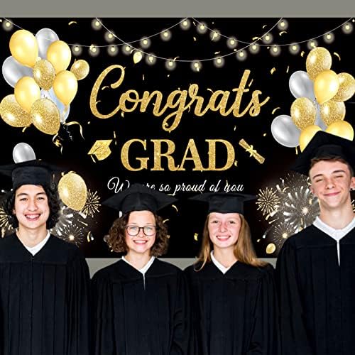 Unves 71 x 44 Érettségi Hátteret, 2023, Fekete-Arany Diploma Banner, valamint Jelek a Congrats Grad Leveleket, Ballagás Dekoráció,