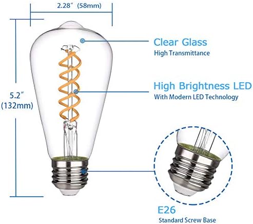 iSoptox 6 DB Szabályozható Vintage Edison LED Izzók, 6W, 60 Watt Egyenértékű, Meleg Fehér, 2700K, Antik Flexibilis Spirál
