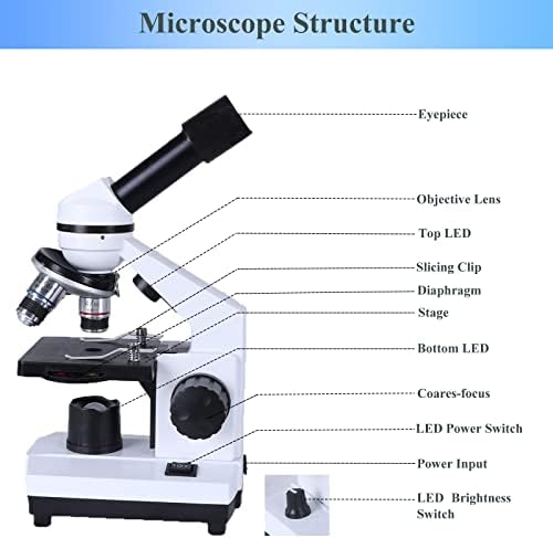 YourGrace Mikroszkóp,Mikroszkóp Készlet, 40X-2000X Nagyítás Készített,diakészlet,Kettős Megvilágítás,Telefon Adapter,Összetett