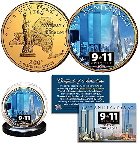 Merrick Menta World Trade Center 9/11 20 éves 2001-2021 NY Állami Negyed MINKET Érme 24 KARÁTOS Aranyozott WTC a Brooklyn-Híd