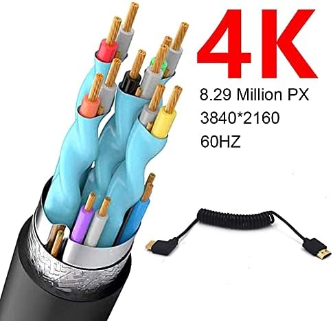 Kework 3.9 ft HDMI 4K Spirál Kábel, HDMI 2.0 Verzió, HD-High Speed Kábel, 90 Fokos Szögben HDMI Male-HDMI Férfi Adapter Tavaszi