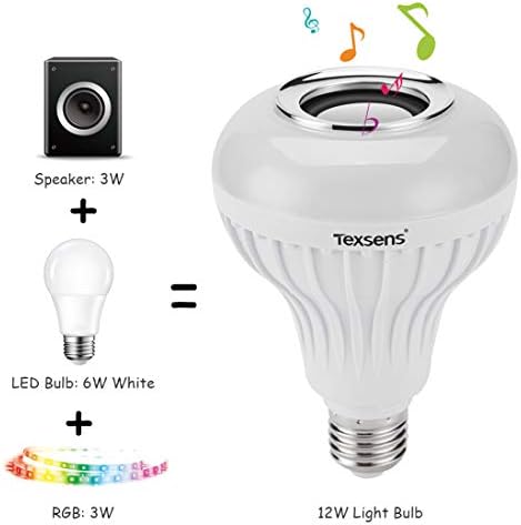 Texsens LED Izzó Integrált Bluetooth Hangszóró, 6W, E26 RGB Változó Lámpa Vezeték nélküli Sztereó Audio 24 Kulcs Távirányító