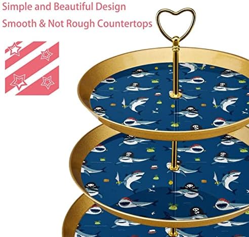 3-rétegű Muffin Állvány Aranyos Kalóz Cápa Fél az Élelmiszer Szerver Kijelző Állni, Gyümölcs, Desszert Tányér Díszítő Esküvői,