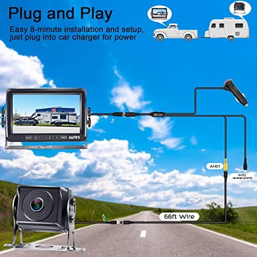 AMTIFO RV Biztonsági Kamera HD 1080P felbontású, 7 Hüvelykes Monitor Visszapillantó Rendszer a Pótkocsi Teherautó, Lakóautó