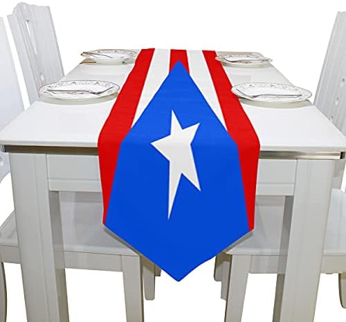 poeticcity Puerto Rico Zászló Kétoldalas Hosszúkás 13 X 90 cm Asztal Futó Esküvői Étkező, Konyha terítő lakberendezés