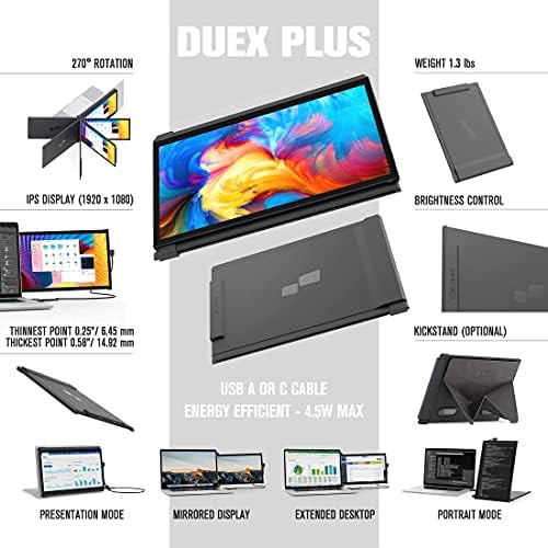 Új Mobil Pixel Duex Plus Hordozható Monitor, 13.3 Full HD IPS Dual Monitor laptop, USB C/USB Plug and Play Hordozható Kijelző,Windows/Mac/Android/Kapcsoló