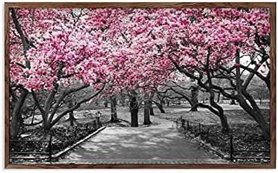 Promini Fa Keretes Tábla Wall Art Ház Házavató Jel New York - Rózsaszín Virágok, Fekete-Fehér, Fehér-C7 33×55cm (13x22 Hüvelyk)