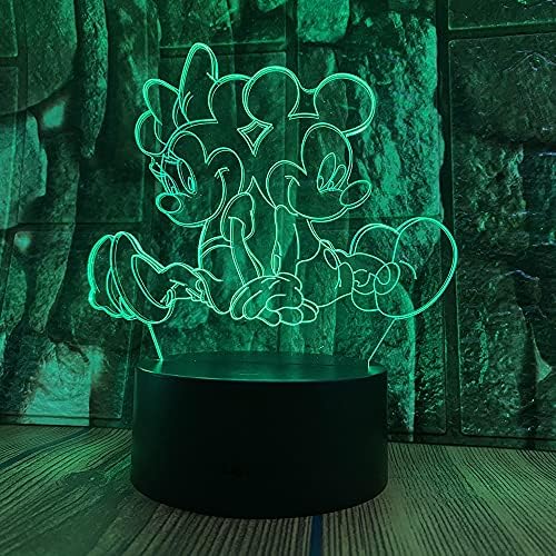 Mickey Minnie Figurák Tündér Fény Rajzfilm Egér Anime Ábra 3D LED Optikai Illúzió Hálószoba Dekoráció asztali Lámpa Távoli