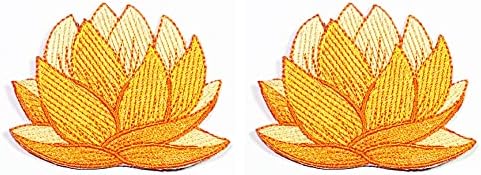 Rareeasy Javítás Készlet 2 Db. Narancs Lótusz Virág Vas a Patch Matrica Kézzel készített Divat Hímzés Foltok, Ruházat, Póló,