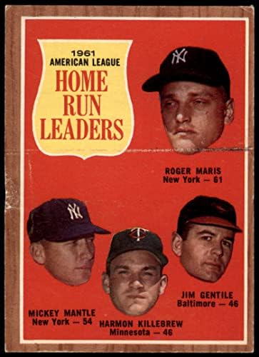 1962 Topps 53 AL HR Vezetők Mickey Mantle/Roger Maris/Harmon Killebrew/Jim Pogány Yankees/Ikrek/Orioles (Baseball Kártya)