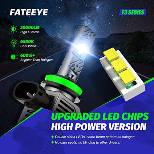 FateEye H11/H9/H8 LED Fényszóró Izzók, 20000 Lumen 600% - Os Szuper Fényes LED-es Fényszórók, 100W 6500K hideg Fehér LED