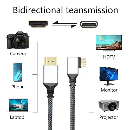 RIIEYOCA 4K Mini HDMI-HDMI Adapter Kábel,90 Fokos Bal Szög Mini HDMI Male-HDMI Férfi Alumínium Rövid Fonott Nylon Kábel,Támogatja