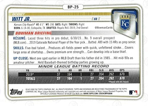 2020 Bowman Kilátások Baseball BP-25 Bobby Witt Ifjabb Előre Újonc Kártya - 1. Bowman Kártya