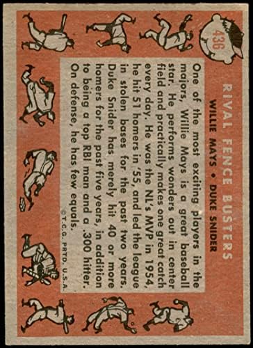 1958 Topps 436 Rivális Kerítés Busters Willie Mays/Herceg Snider Los Angeles/San Francisco Dodgers/Óriások (Baseball Kártya)