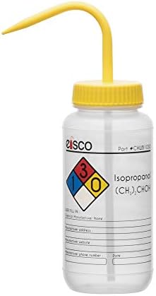 EISCO Mossa Üveg Izopropanol, 500ml - Jelölt színkódolt Kémiai & Biztonsági tudnivalók (2 Szín) - Széles Száj, Egyéni Szellőzés,