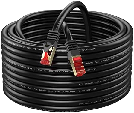 Abireiv Cat6 Szabadtéri Ethernet Kábel 250ft,Kerti Árnyékolt Földelt UV Ellenálló, Vízálló Eltemetve-képes Hálózati Kábel,