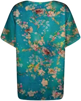 A Nők Nyáron Virágos Grafikus Póló T-Shirt Rövid Ujjú Gomb Tunika Maximum Laza Zsebbel Sleeve Alapvető Illik Tshirts