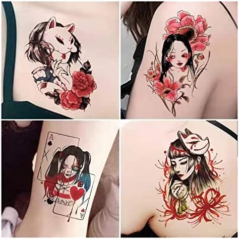 Tetoválás Matricák 8db Ideiglenes Tetoválás Ördög Maszk Japán Gésa Ukiyo-e Gril Body Art Víz Transzfer Tetoválás Flash Tatto