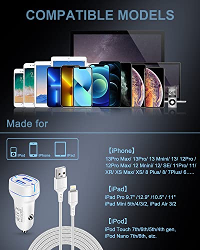 Autós Töltő iPhone 14/13/12/11 Pro Max, SE2/XR/XS/X, 8 7 6 6 Plusz, 4.8 Egy Dual Port Gyors Töltés szivargyújtó Adapter +