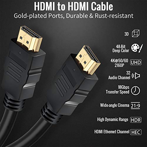 DEEGO HDMI Kábel 10 ft, 2 Csomag 10 Méter Magas Sebesség HDR 2.0 HDMI Kábel Támogatja @60Hz, Ultra HD 18Gbps HDMI Kábel Arany